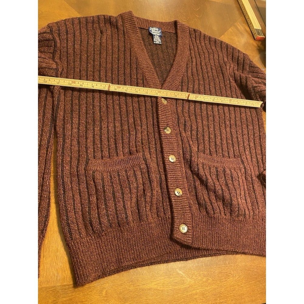 Vtg John Blair Cardigan Ribbed Button Up Size L Burgundy Grandpacore academia - Picture 4 of 6